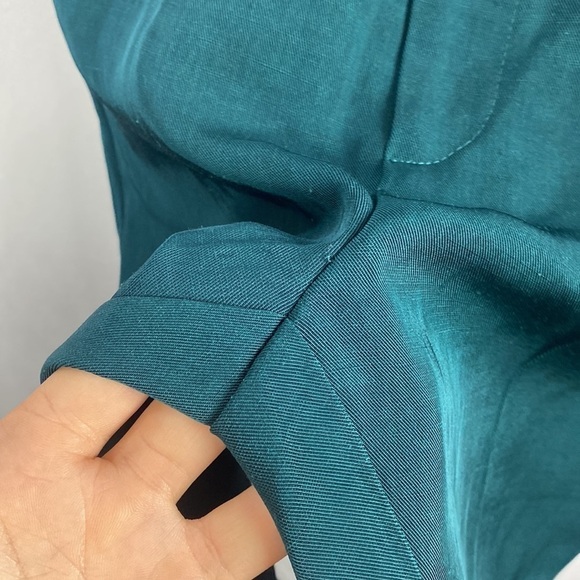 Anthropologie See U Soon Dark Tourquoise Green Tapered Linen Trouser Dress Pants - Picture 9 of 16